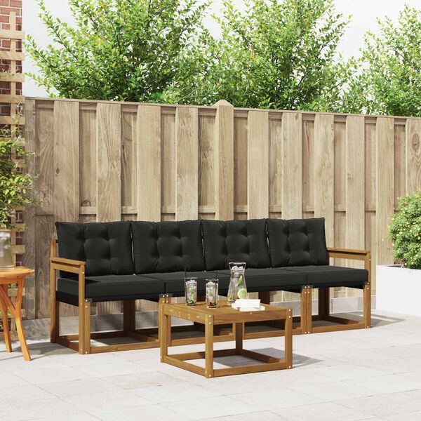 vidaXL Set de canapele de exterior cu pernă 5 pcs Natural și Negru