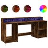 vidaXL Birou cu lumini LED stejar fumuriu 200x55x91 cm lemn prelucrat