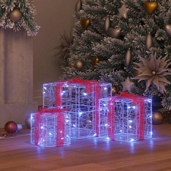 vidaXL Cutie cadou cu 60 LED 3 pcs albastru 20 x 20 x 20 cm Acril