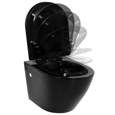 vidaXL Vas toaletă suspendat cu rezervor încastrat, negru, ceramică