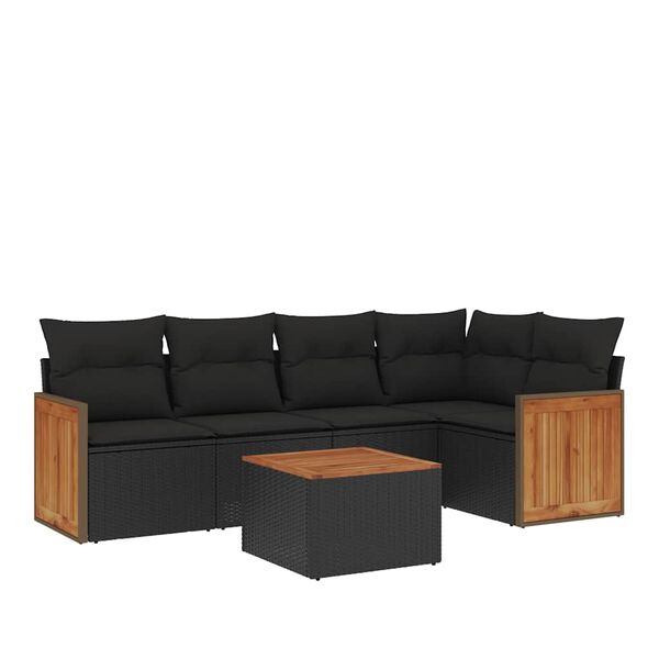 vidaXL Set mobilier de grădină cu perne, 6 piese, negru, poliratan