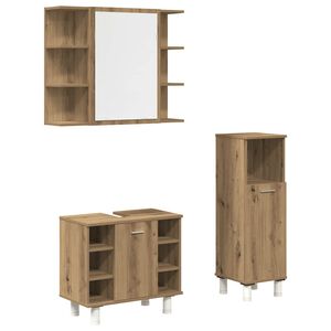 vidaXL Set mobilier de baie, 3 piese, stejar artizanal, lemn prelucrat