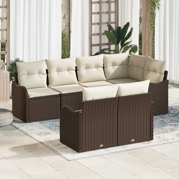 vidaXL Set de canapele pentru grădină cu pernă 7 pcs Maro Rattan poli
