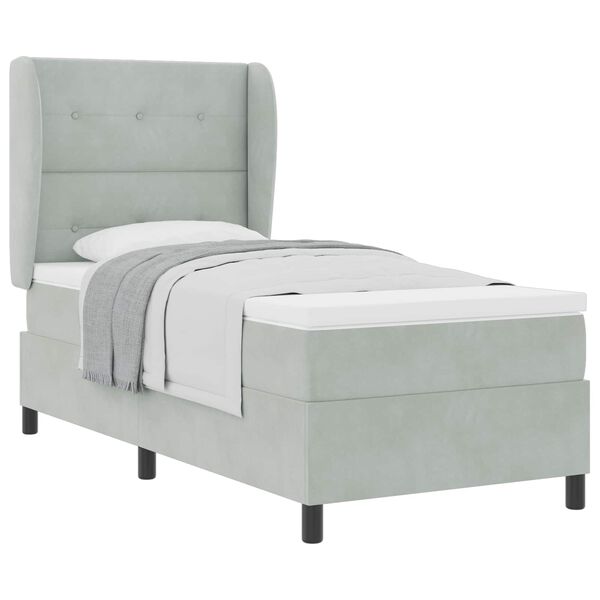 vidaXL Pat cu arcuri cu saltea Gri deschis 200 x 80 cm Poliester