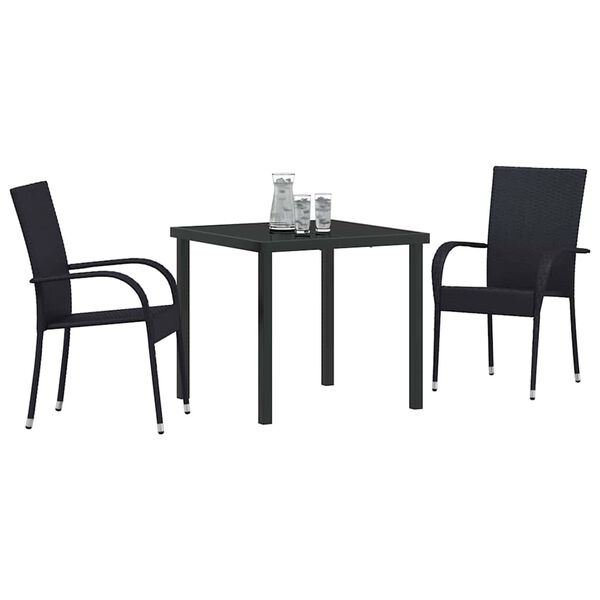 vidaXL Set de masă pentru grădină 3 pcs Negru
