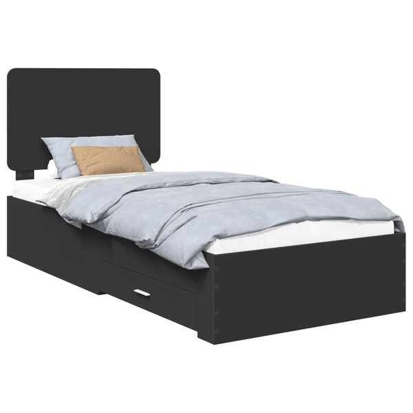 vidaXL Cadru de pat cu headboard Negru 75 x 190 cm Lemn compozit
