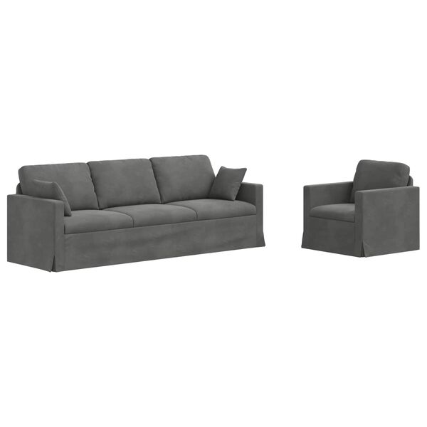 vidaXL Set de canapea 2 pcs Gri &icirc;nchis 228 x 78 x 80 cm Catifea