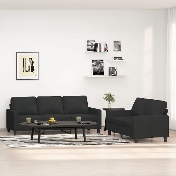 vidaXL Set de canapele cu perne, 2 piese, negru, textil