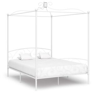 vidaXL Cadru de pat cu baldachin, alb, 160 x 200 cm, metal