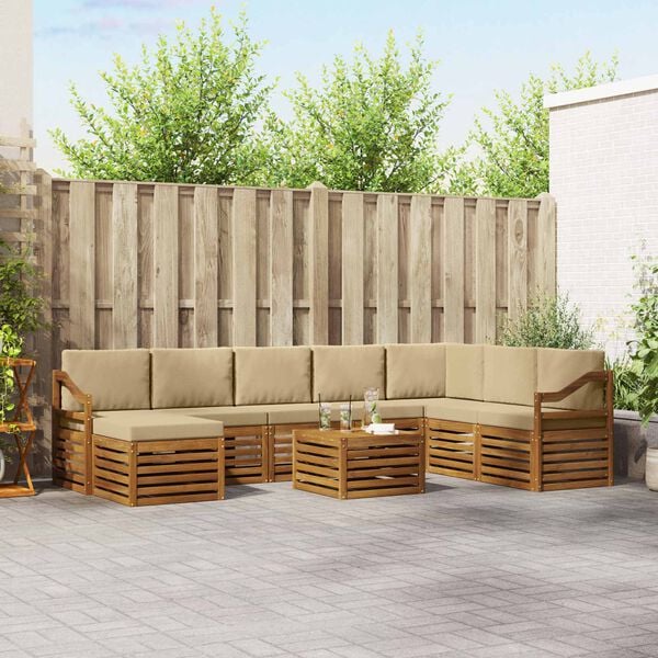 vidaXL Set canapea sectională cu pernă 9 pcs Natural și Bej