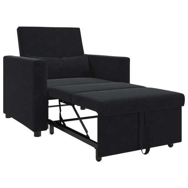 vidaXL Sofa Pat Unilaterala cu roți Negru 90 x 165 x 87 cm Catifea
