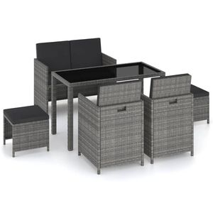 vidaXL Set mobilier de exterior cu perne, 6 piese, gri, poliratan