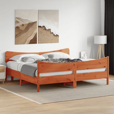 vidaXL Cadru de pat cu tăblie, maro ceruit, 200x200 cm, lemn masiv pin