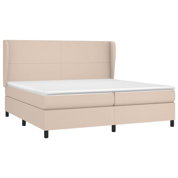 vidaXL Pat continental cu saltea, cappuccino, 200x200 cm, piele eco