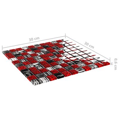 vidaXL Plăci mozaic, 11 buc., negru și roșu, 30x30 cm, sticlă