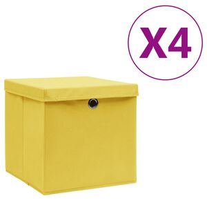 vidaXL Cutii depozitare cu capace, 4 buc., galben, 28x28x28 cm