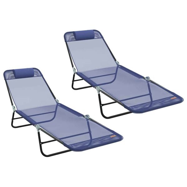 vidaXL Șezlong pliabil 2 pcs Bleumarin 182 x 55 x 85.5cm Textilenă