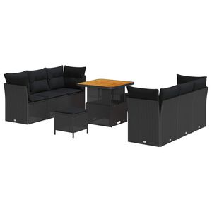 vidaXL Set de canapele pentru grădină 9 pcs Negru poliratan