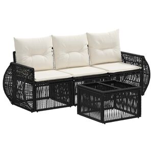 vidaXL Set de canapele pentru grădină 4 buc. Negru și Alb crem