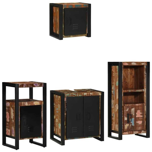 vidaXL Set de mobilier pentru baie 4 pcs Maro Lemn recuperat masiv