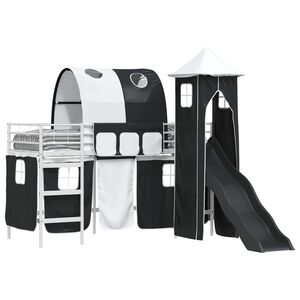 vidaXL Cadru de pat supraetajat pentru copii Alb și negru Metal