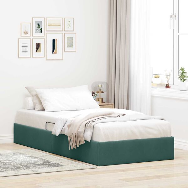 vidaXL Pat cu storage cu headboard Verde &icirc;nchis 90 x 200 cm Catifea
