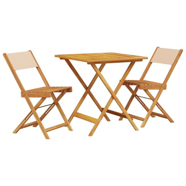 vidaXL Set mobilier bistro, 3 piese, textil bej/lemn masiv
