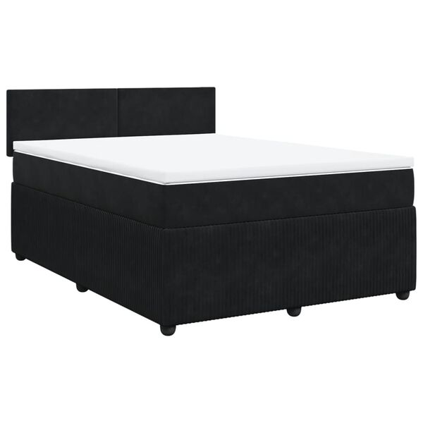 vidaXL Pat box spring cu saltea, negru, 160x200 cm, catifea