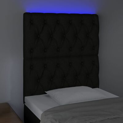 vidaXL Tăblie de pat cu LED, negru, 80x7x118/128 cm, textil