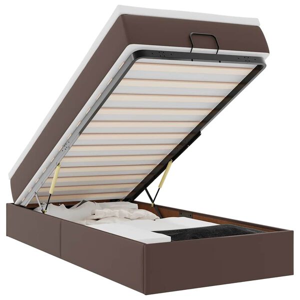 vidaXL Cadru de pat otoman cu saltea maro 90x200cm piele artificială