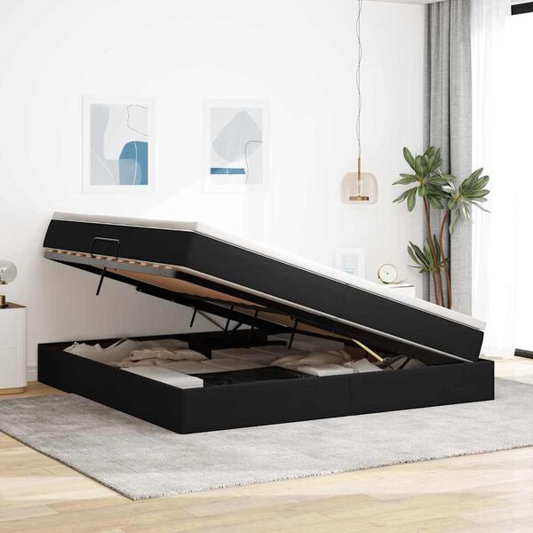 vidaXL Pat cu saltea și spațiu de depozitare Negru 200 x 200 cm