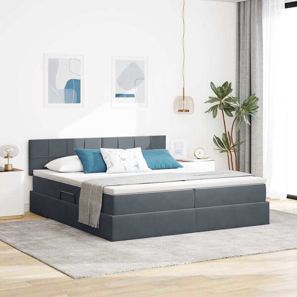 vidaXL Pat cu storage cu saltea cu headboard Gri &icirc;nchis 90 x 200 cm
