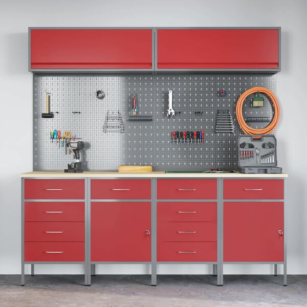 vidaXL Set de dulapuri de lucru cu sertar cu depozitare 10 pcs Roșu