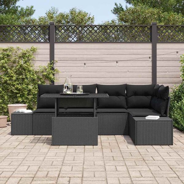 vidaXL Set de canapele pentru grădină 6 pcs Negru Rattan poli