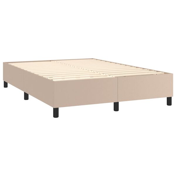 vidaXL Pat box spring cu saltea, cappuccino, 140x200cm piele ecologică