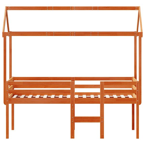 vidaXL Pat &icirc;nalt cu acoperiș, maro ceruit, 80x200 cm, lemn masiv pin