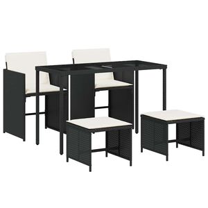 vidaXL Set mobilier de grădină cu perne, 5 piese, negru, poliratan