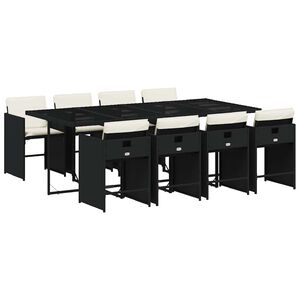 vidaXL Set mobilier de grădină cu perne, 9 piese, negru, poliratan