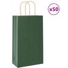 vidaXL Pungi de h&acirc;rtie 50 buc cu m&acirc;nere verde 21x11x36 cm