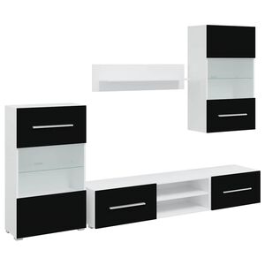vidaXL Set mobilier comodă TV de perete, 5 piese, iluminare LED, negru