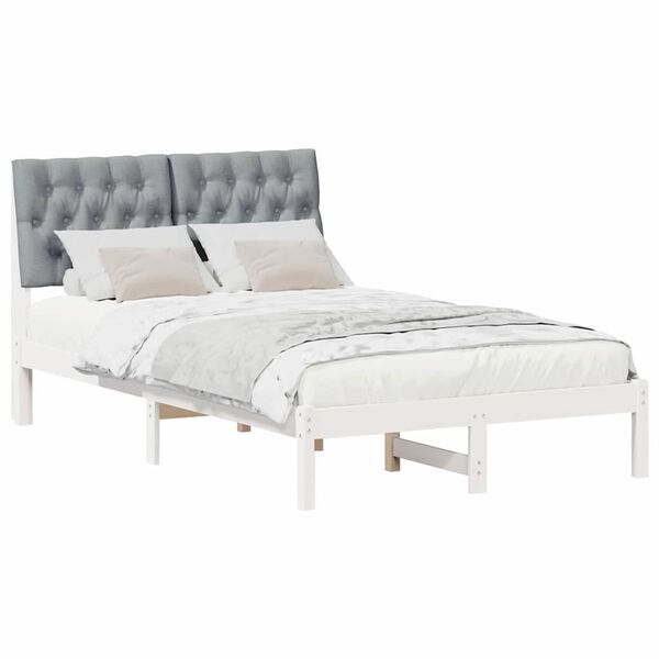 vidaXL Cadru de pat cu tăblie tapițată cu headboard Alb 120 x 190 cm