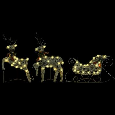 vidaXL Decor de Crăciun cu reni și sanie, 140 LED-uri, auriu, exterior