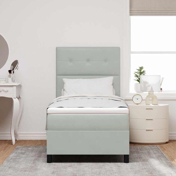 vidaXL Pat cu arcuri cu saltea Gri deschis 90 x 190 cm Catifea