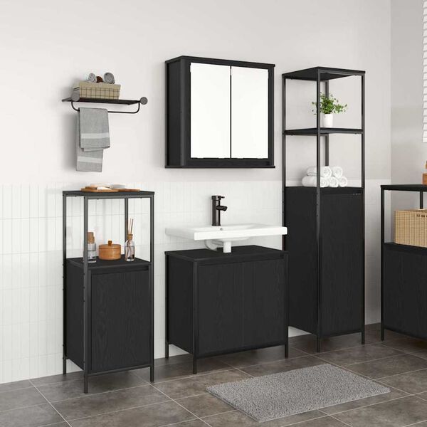 vidaXL Set de mobilier pentru baie 3 pcs Stejar Negru Lemn compozit
