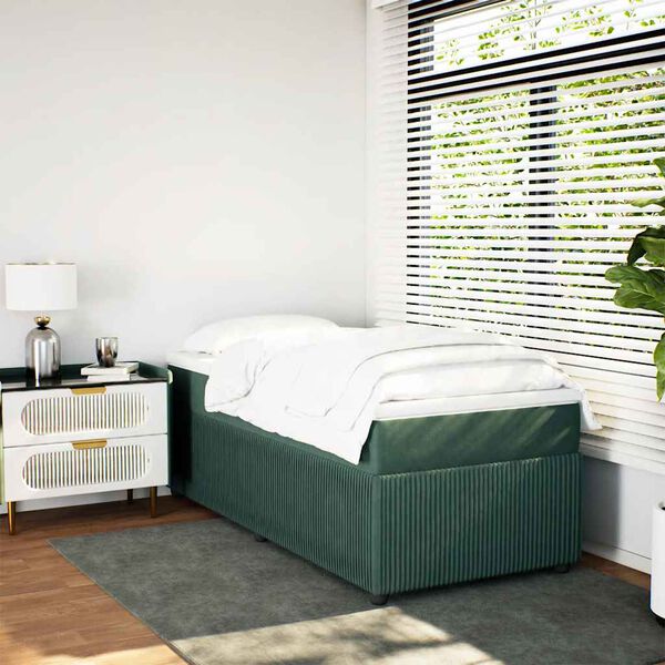 vidaXL Pat box spring cu saltea, verde închis, 90x190 cm, catifea