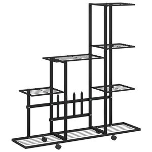 vidaXL Suport pentru flori cu roți, 94,5x25x92,5 cm, negru, metal