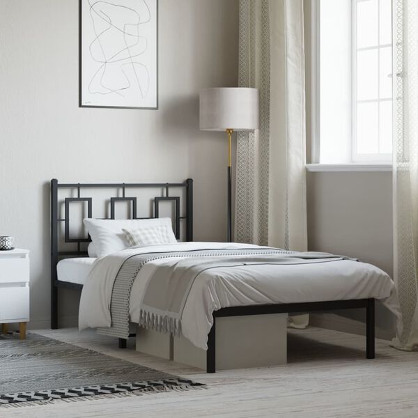 vidaXL Cadru de pat metalic cu tăblie, negru, 90x190 cm