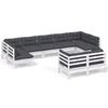 vidaXL Set mobilier de grădină cu perne, 9 piese, alb, lemn masiv pin