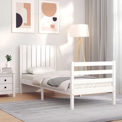 vidaXL Cadru de pat cu tăblie single mic, alb, lemn masiv