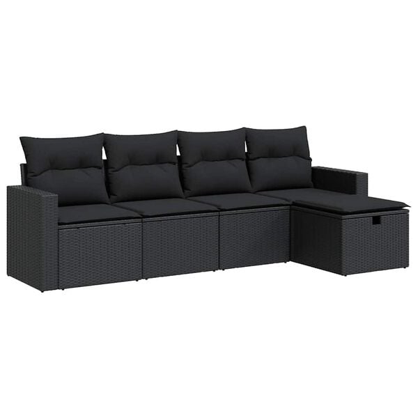 vidaXL Set mobilier de grădină cu perne, 5 piese, negru, poliratan